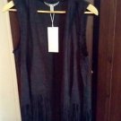 Zara woman faux Suede  vest waistcoat with Fringing  M BNWT black