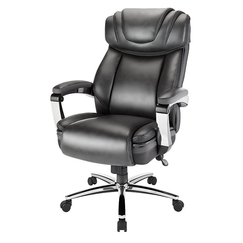 Realspace Axton Big & Tall Bonded Leather High-back Chair, Dark Gray Chrome