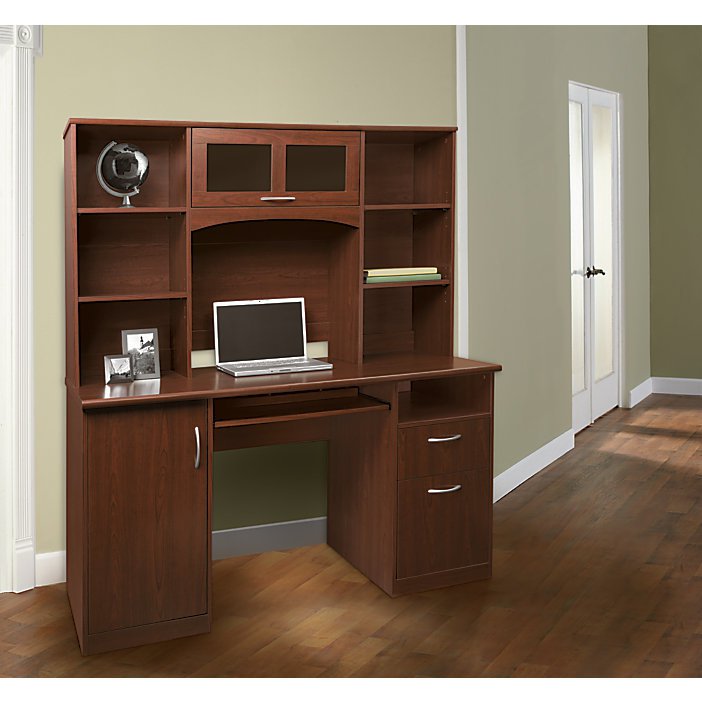 Realspace Landon Desk With Hutch, Cherry