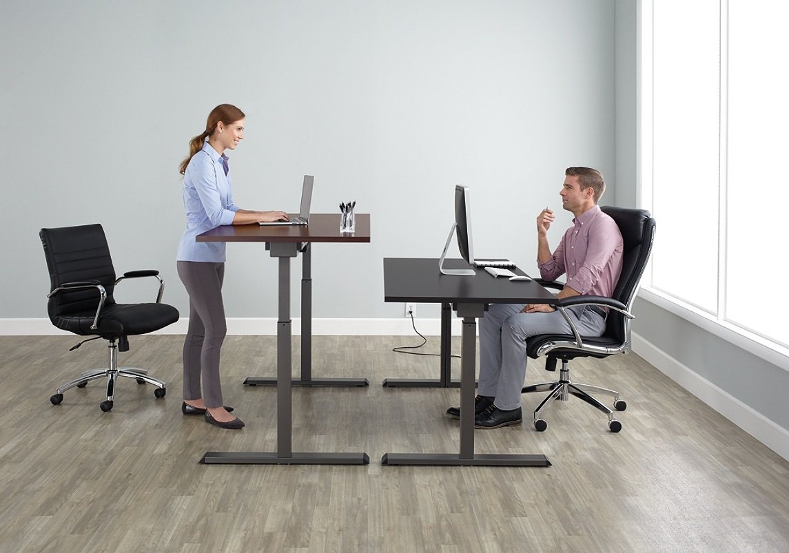Realspace Magellan Performance Electric HeightAdjustable Wood Desk, Cherry