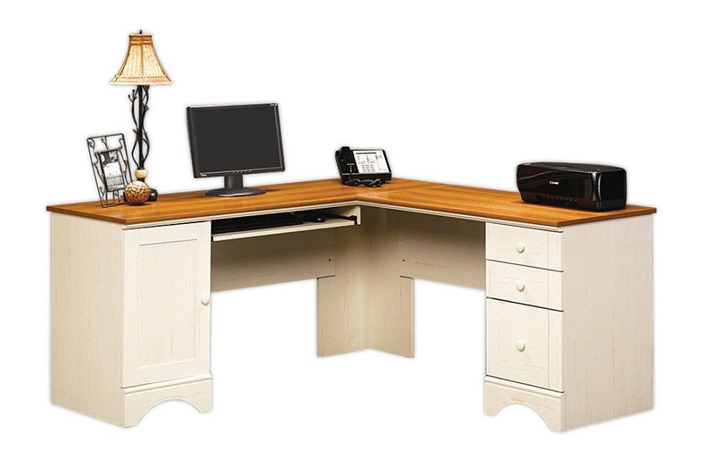 Sauder Harbor View Collection Corner Computer Desk, Antiqued White