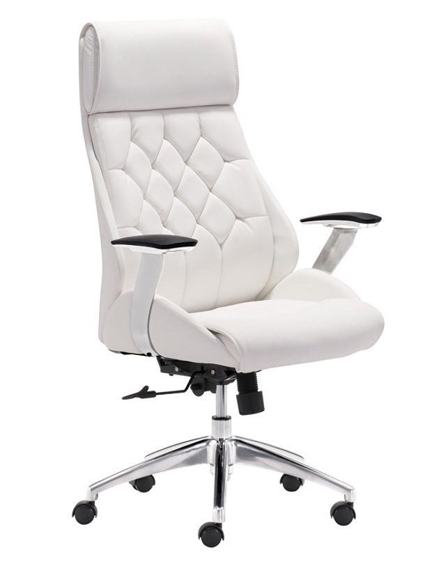 Zuo Modern Faux Leather Mid-Back Boutique Office Chair, White/Chrome