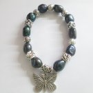 freshwater black irregular pearl bracelet with vintage butterfly alloy charm,00034SL