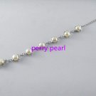 Button real pearl alloy bracelet with lobster clasp and chain extenders,00050SB