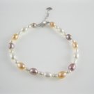6-7mm natural pearl and 3-4mm natural  pearl bracelet with small heart tag,00055SC