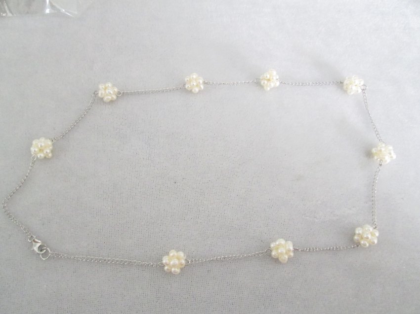 small genuine pearl snow ball Station necklace,00095XM
