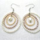 rice freshwater pearl dangle  earring in three circle design,fish hook back,00109EM