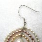 rice freshwater pearl dangle earring in three circle design,fish hook back,00109EM