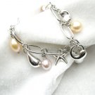 freshwater drop pearl and star charm alloy bracelet,00123SM
