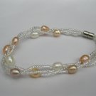 freshwater rice pearl and glass bead  set with Magnetic Clasps,00215SM