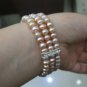 freshwater button pearl Stretch bracelet three row with crystal bar,00237SB
