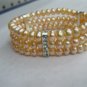 freshwater button pearl Stretch bracelet three row with crystal bar,00237SB