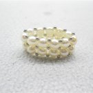 2  row button freshwater  real pearl ring with silver  bead,stretchable,00510SB