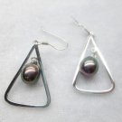 single freshwater drop pearl silver earring in triangle design,00411DM