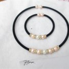 Crystal Rondelles and freshwater cultured pearl  pendant and necklace set,00434TC