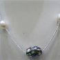 delicate oval abalone shell bead and oval real pearl bead station necklace,00443XM