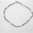 ringed natural pearl necklace with grey knotted silk cord，00453XM