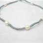 ringed natural pearl necklace with grey knotted silk cord,00453XM