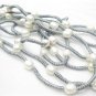 ringed natural pearl necklace with grey knotted silk cord,00453XM