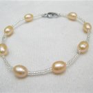 freshwater oval natural pearl and glass bead bracelet with 925 silver lobster clasp,00459SM