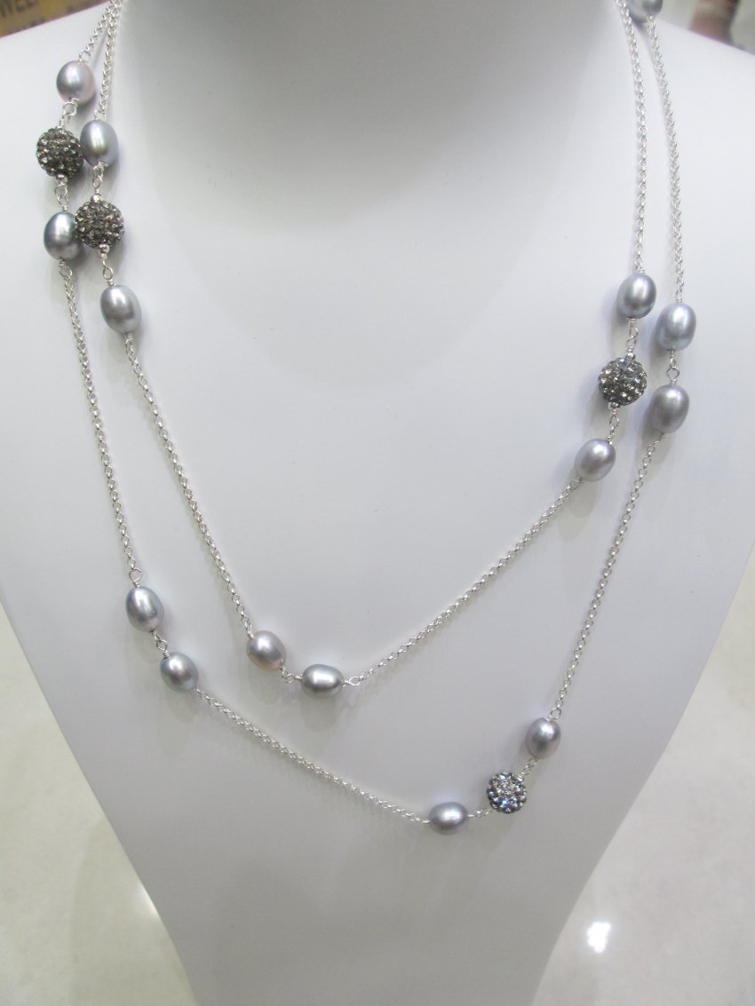 grey freshwater pearl long sweater necklace for winter,00469XM