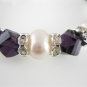 freshwater oval pearl and amethyst bead elastic bracelet with crystal rondelle,00540SC