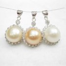 freshwater round genuine pearl pendant  with  cz diamand，01061DY