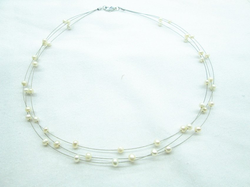 small freshwater natural pearl bead illusion necklace,00324XC