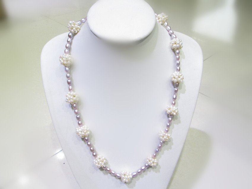 purple real pearl snowball  Beaded necklace,00334XM