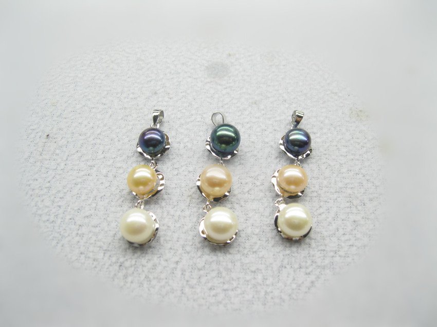 three piece bread pearl pendant with silver setting,00091DB