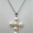 natural  Button pearl cross pendant necklace with alloy  chain,01221D