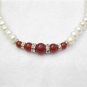 red agate and white freshwater pearl bead necklace, 02006XC
