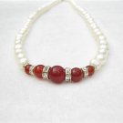 red agate and white  freshwater pearl  bead necklace, 02006XC