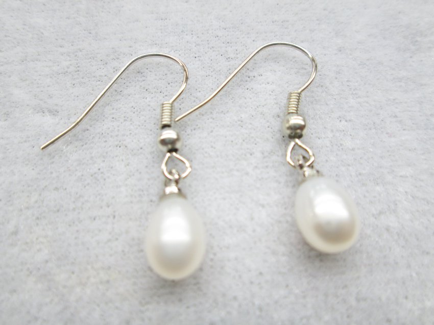 white freshwater drop pearl fish hook earring,00079EM