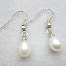 white freshwater drop pearl fish hook earring,00079EM