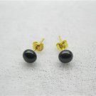 6-7mm black button  pearl Stud earring with gold tone post,00071EB