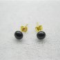 6-7mm black button pearl Stud earring with gold tone post,00071EB