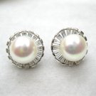 freshwater button pearl and crystal stud earring,00118EB
