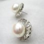 freshwater button pearl and crystal stud earring,00118EB
