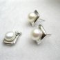 freshwater button pearl pendant and earring set,square shape,00107TB