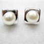 freshwater button pearl pendant and earring set,square shape,00107TB