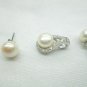 freshwater button pearl pendant and earring set with cz diamand,00094TB