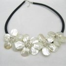 flower shape mother of pearl  necklace with leather cord,00038XB