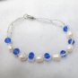 freshwater rice pearl and bule crystal bracelet for children,00146SM