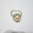 9-10MM freshwater button pearl  ring with crystal,00206JB
