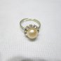 9-10MM freshwater button pearl ring with crystal,00206JB