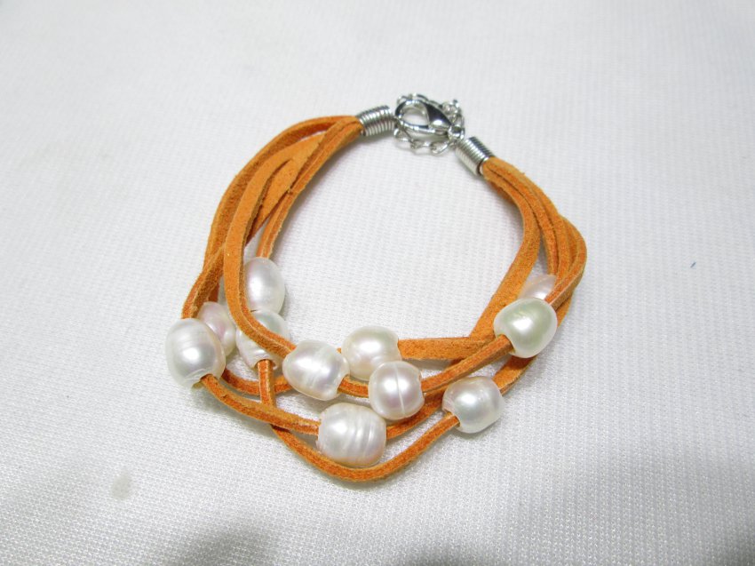 big hole  freshwater circle pearl bracelet with Faux Suede cord,00211SM