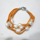 big hole  freshwater circle pearl bracelet with Faux Suede cord,00211SM