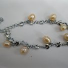 freshwater cultured drop  pearl  alloy bracelet with  heart shape chain,00213SM