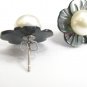 freshwater button pearl and flower shell petal Stud earring,00221EB